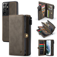 Luxury Zipper Wallet Leather Case For Samsung Galaxy S21 S20 FE Ultra Plus Strong Magnetic Flip Removable Phone Bags Cover Coque