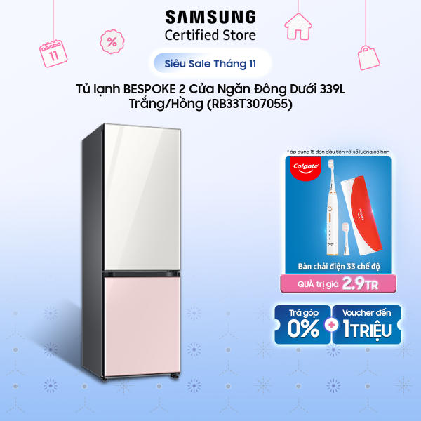 Tủ lạnh Samsung BESPOKE 2 Cửa Ngăn Đông Dưới 339 lít Trắng/Hồng (RB33T307055)