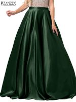 Fashion Maxi Long Skirt Vestido ZANZEA Elegant Summer Satin Skirts Women High Waist A-line Party Jupe Holiday Faldas Saia Robe