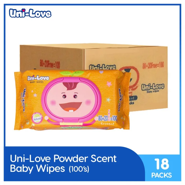 UniLove Powder Scent Baby Wipes 100's Pack of 18 (1 Case) | Lazada PH