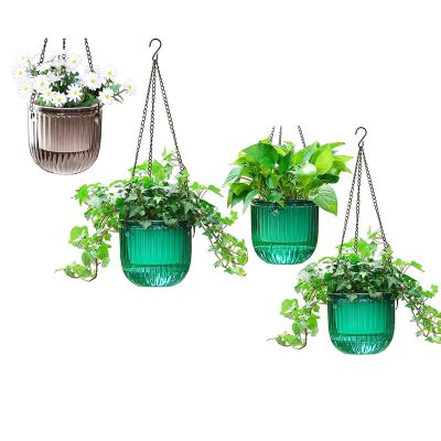 2 Pack Self Watering Planters Hanging Flower Pots 6.5 Inch Outdoor Hanging Plant Pot Basket (Emerald)