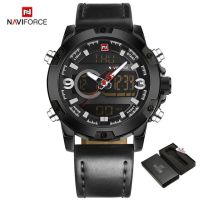 ⌚NAVIFORCE นาฬิกาบุรุษลำลองแฟชั่นแบรนด์หรูชั้นนำนาฬิกากีฬาจอแสดงผลคู่กันน้ำนาฬิกาข้อมือสายหนังควอตซ์ผู้ชาย