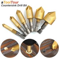 Countersink Drill Bit Set Chamfer 1/4 39; Hex 5 Flute Counter Sink Mill Cutter for Wood Soft Metal Rubber Plastic Woodworking