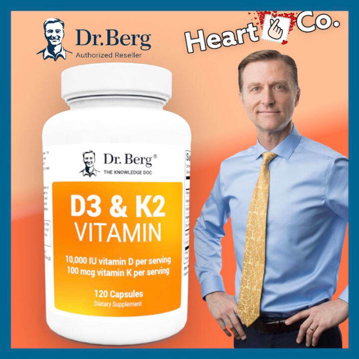 Dr. Berg's D3 K2 Vitamin D3 K2 Supplement Purified Bile Salts Support Healthy Heart, Bone