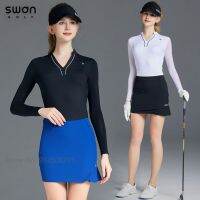 SG Lady V-neck Sunscreen Underwear Long Sleeve Ice Silk Golf Shirts Girl High Waist Pencil Skirt Slim Skort Clothing Sets