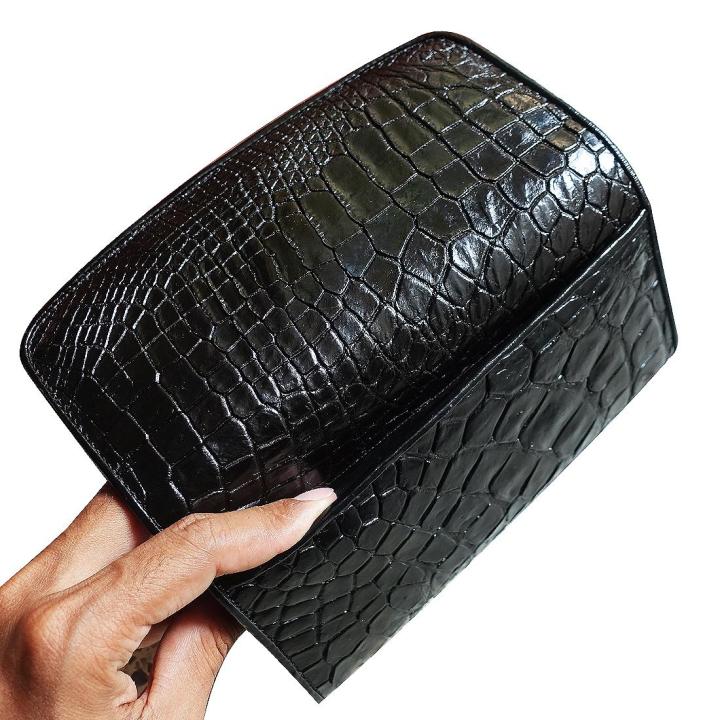 you-link-หนังไอ้เข้แท้-ราคาสะใจ-long-clutch-wallet-genuine-crocodile-wallet-for-woman-กระเป๋าหนังจระเข้แท้-เกรด-a-สีดำ