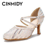 CINMIDY รองเท้าเต้นรำละตินของผู้หญิง RhinestoneTango รองเท้าเต้นรำสมัยใหม่รองเท้าแตะของผู้หญิงเป่าโถวรองเท้างานเลี้ยงบอลรูม