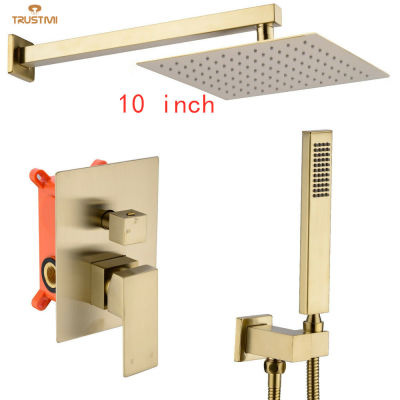 Rain Shower Faucet System Set Bathroom Bath Mixer Tap 10-12" Rainfall Head Diverter Brass Black Valve Handheld Spray Wall Arm