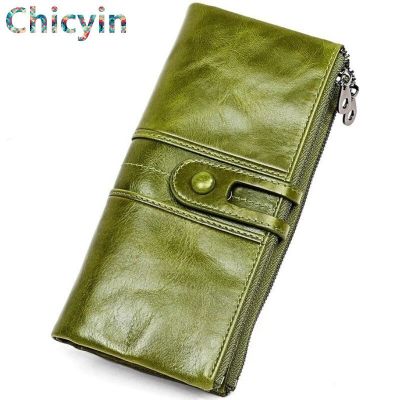 ZZOOI High Quality Cow Leather RFID Wallet Women Hasp Zipper Walets Genuine Leather Female Purse Long Womens Wallets Ladies Clutch