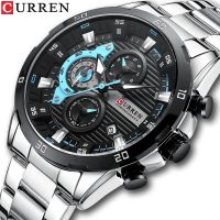 ZZOOI CURREN Stainless Steel Watches for Men Luxury Luminous Dial with Chronograph Clock Casual Sport Wristwatch Fashion Quartz Watch