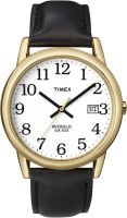 Timex T2H291 Mens Indiglo Easy Reader Gold Tone White Dial Leather Band Analog Watch