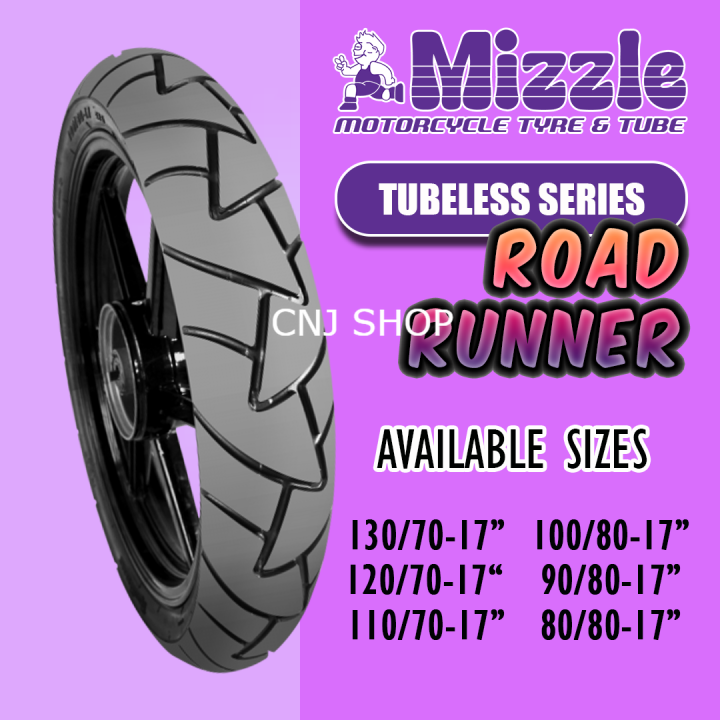Mizzle Road Runner Tubeless Motorcycle Tire for Wet and Dry R17, 80/80