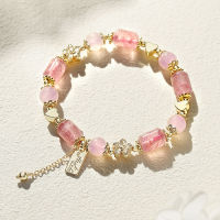 Batu Sweet Strawberry Crystal Zhao Peach Blossom Pink Crystal รักเล็กๆสามมิติสร้อยข้อมือสร้อยข้อมือสาวสไตล์วิทยาลัย