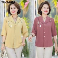 New mother spring and summer foreign style three-quarter-sleeve chiffon shirt middle-aged and elderly womens T-shirt mid-sleeve bottoming shirt top suit