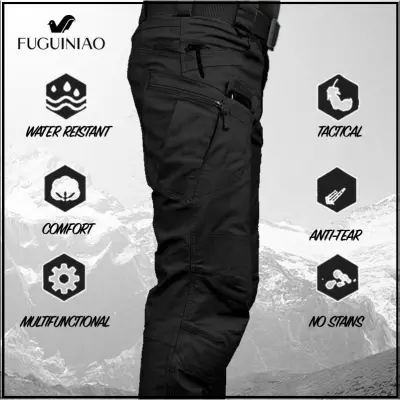 [2-3 วันมาถึง!!!] FUGUINIAO Ix7 ยืดไสลด์กางเกงยุทธวิธีกลางแจ้งกันน้ำสินค้ากางเกงหลวมสวมใส่หลายกระเป๋ากองทัพกางเกงขายาว