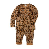 2pcs Set Elastic Waist and Warm Trendy Leopard Print Sleepwear Set: Autumn New Arrival, Korean Style Pajamas for Boys and Girls,