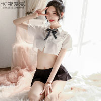 Sexy Lingerie Sexy See-Through Student White Shirt Neckline Rope Bow Uniform Temptation British Plaid Pleated Short Skirt