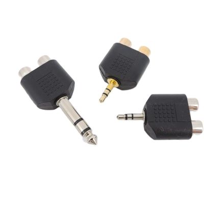 1/4 inci 3.5mm 6.5mm steker laki-laki ke 2 Dual Rca Female Jack Audio stereo konektor konverter Y Splitter antarmuka adaptor Audio p