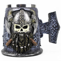 Drakkar Viking Tankard Mug 304 Stainless Steel Insert Resin Nordic God Odin Coffee Beer Mugs Cup Halloween Birthday Gift 600ml