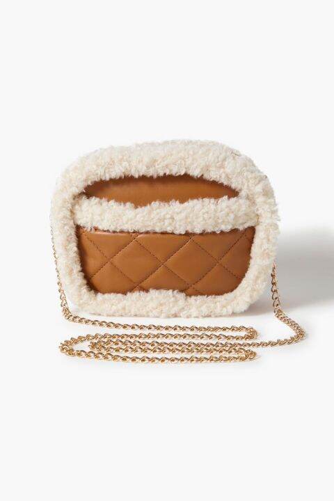 Forever 21 Women s Quilted Faux Shearling Crossbody Bag Lazada PH