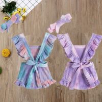 Cute Rainbow Romper 2pcs Baby Girls Clothes Jumpsuit Romper+Headband 0-24M Age Toddler Newborn Outfits Baby Backless Bodysuits  by Hs2023