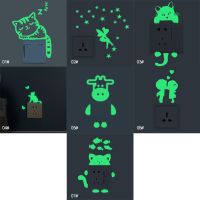 ◘ Luminous Switch Stickers Glow In The Dark Decorative Sticker Kids Room Home Decoration PVC Wall Decal Cartoon Cat Dog Fairy Star