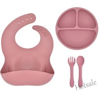 【hot sale】 ☾✤┅ C01 Solid Color Baby Silicone Bowl Divided Plate Feeding Bowl Straw Cup Fork Spoon for Toddlers Training Tableware Set BPA Free