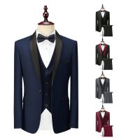 Business Men Blazer Vest Pants Jacket Fashion Groom Suits Shoulder Pad Single-breasted Wedding Wear British Style Slim Fit Full