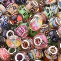 50Pcs/Lot Mix Color Silver Plated Buckle DIY Resin Plastic Bead Charm Loose Big Hole Fits for Pandora European Jewelry Bracelet