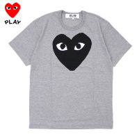 【คุณภาพดีที่สุด】ขายดีOriginal COMME Des Garcons CDG Playเสื้อยืดหัวใจพิมพ์สำหรับทั้งหญิงและชายเสื้อยืดลำลองพื้นฐานO-Neckสีเทาแขนสั้นเสื้อยืด