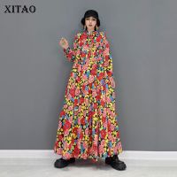 XITAO Dress Fashion Women Long Sleeve Print Dress