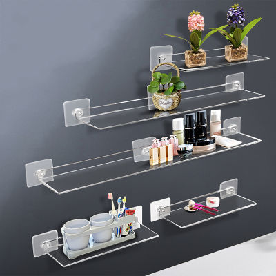 【CW】Storage Rack ชั้นวางของอะคริลิคใสติดผนังหนาใสลอยแสดงผล Stick ห้องอาบน้ำ Kitchen Ledge Organizer