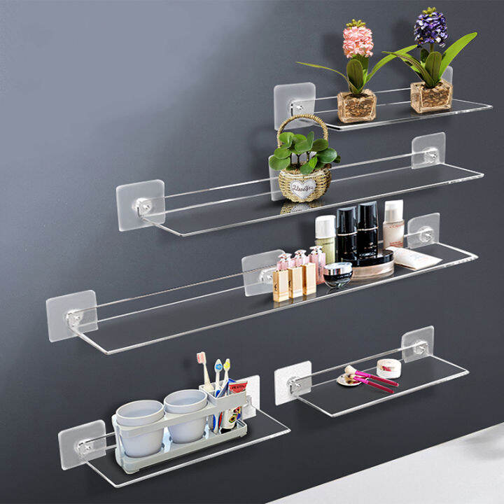 cw-storage-rack-ชั้นวางของอะคริลิคใสติดผนังหนาใสลอยแสดงผล-stick-ห้องอาบน้ำ-kitchen-ledge-organizer