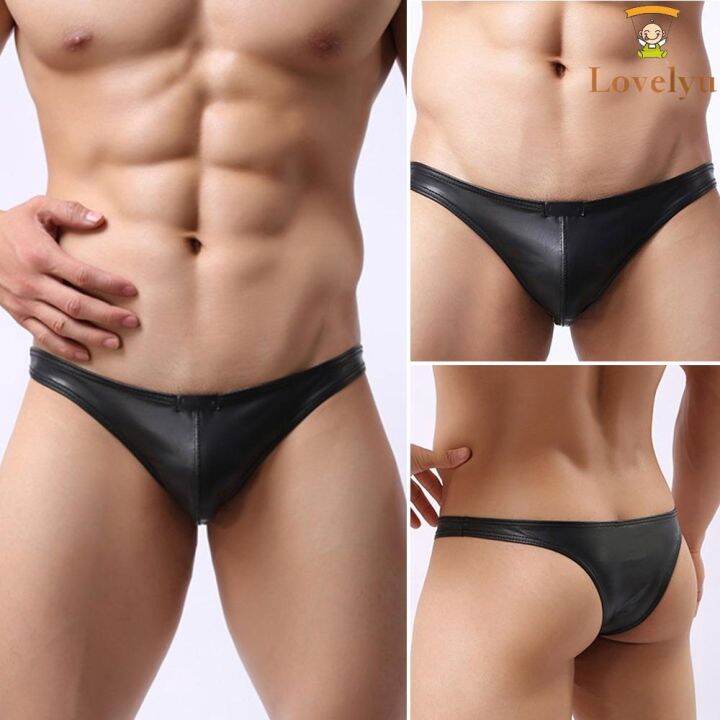 Men's y PU Leather Underwear Yfront Briefs Lazada.co.th