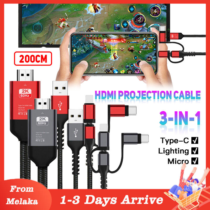 3 Dalam 1 Telefon untuk Hdmi Kabel Mirroring Skrin Telefon Bimbit untuk Tv hd Yang Serasi Projektor Tv Audio Video Adapter Penukar Resousi 1080P untuk Saya/Telefon Saya/Pad dan Android peranti