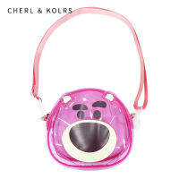 CHERL &amp; KOLRS กระเป๋าสะพายข้างของผู้หญิงสีแดงกุหลาบ Tas Jeli หมีถุงใสถุงใสการ์ตูน