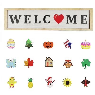 Seasonal Welcome Door Sign Interchangeable Home Rustic Wood Wreath Wall Hanging Outdoor Porch Holiday Decoration