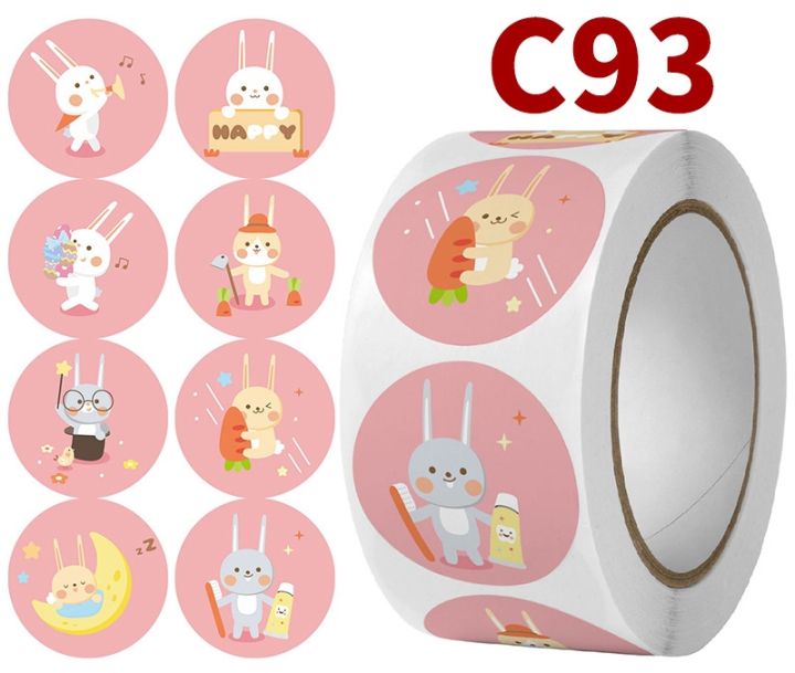 500-roll-smiley-face-sticker-childrens-bonus-sticker-seal-sticker-round-cartoon-animal-sticker-cute-cat-teacher-bonus-sticker