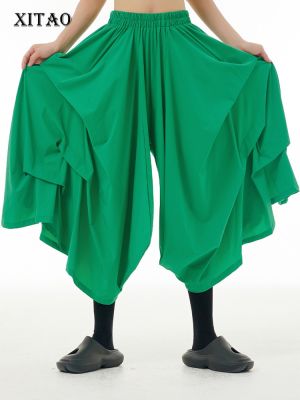 XITAO Pants Irregular Solid Color Casual Women Wide Leg Pants