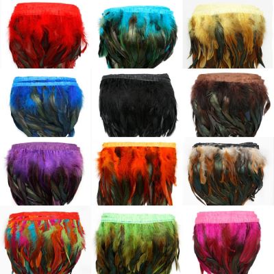 1Meter natural Rooster Feathers trim fringe for craft plumas 10-15cm black feathers ribbon Sewing decorations