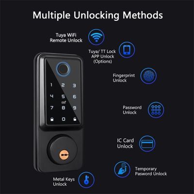 ล็อค Deadbolt อัจฉริยะสำหรับบ้าน Alexa Wifi บลูทูธ Ttlock App Biometric ลายนิ้วมือ Keyless แผงแป้นดิจิตัลล็อคประตูทางเข้า