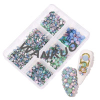 【WANKUO】Women Nail Art New Nail Flat Blend Color Porcelain White Champagne 6 Grates Pile Crystal DIY Ladies Nail Crystals