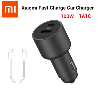 2021Original Xiaomi 100W Car Charger Dual USB Quick Charge Mi Car Charger USB-A USB-C Dual Output LED Light With 5A Cable