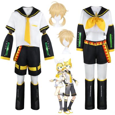 Anime Kcagamine Cosplay Costumes Rin Len Brother Sister Uniform Halloween Party Yellow Wigs Christmas Gifts Tops Pants Clothes