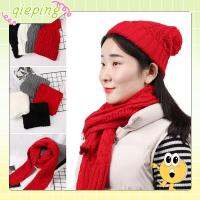 QIEPING Knitted Woollen Wooly Soft Neckwarmer Beanie Cap+Scarf Thick Knit Hat And Scarf Set