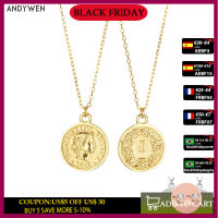 2021ANDYWEN 925 Sterling Silver Gold Coins Pendant Queen Long Chain Necklace 2021 Fashion Fine Jewelry Gift Women Styels Spring