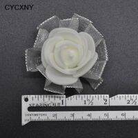 【cw】50pcs 4cm Gold Lace White Roses Artificial Rose Flowers DIY Scrapbooking Craft Gift Accessories Wreath Home Wedding Decor ！