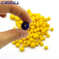 【YF】ↂ✌✖  Cerill Lot 50 Bead Grub Bait Floating 7mm 9mm 12mm Soft Fishing Artificial Smell Round Plastic Silicone Rig Swimbait