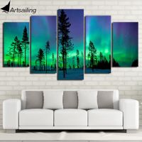 ภาพวาด Zhangyanhui2 5แผงผ้าใบ Wall Art ภาพวาด Aurora ภาพผนังห้องนั่งเล่นภาพวาดกรอบ NY-7521C 5ชิ้น