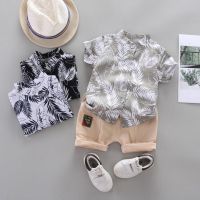 COD DSGRGTRDRT Ready Stock 2Pcs Set Children Baby Boys Suit Clothes Beach Style Short Sleeve Korean Top Leaves T-shirt Shorts Casual Set